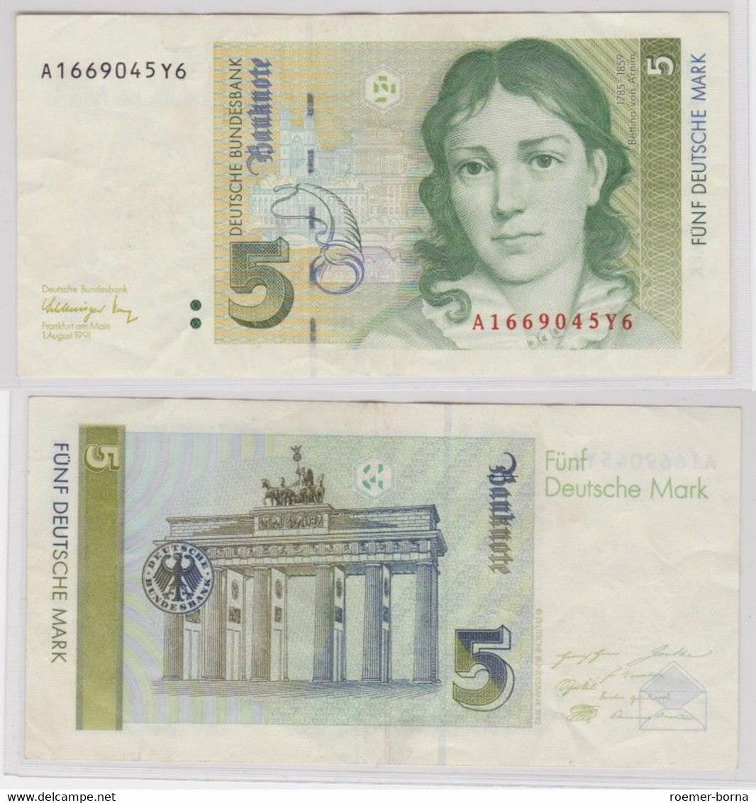 T143948 Banknote 5 DM Deutsche Mark Ro. 296b Schein 1.August 1991 KN A 1669045Y6 - 5 DM