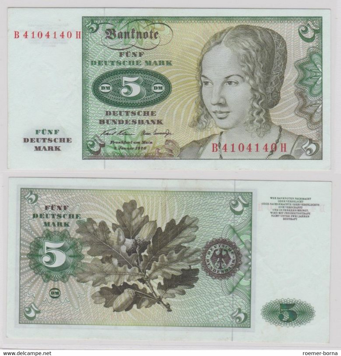 T144134 Banknote 5 DM Deutsche Mark Ro. 269a Schein 2.Januar 1970 KN B 4104140 H - 5 Deutsche Mark