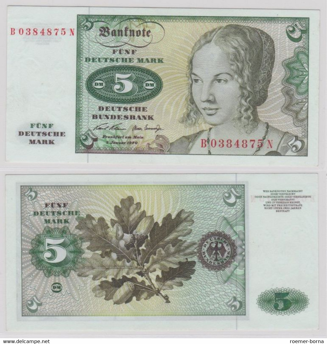 T144147 Banknote 5 DM Deutsche Mark Ro. 269a Schein 2.Januar 1970 KN B 0384875 N - 5 DM