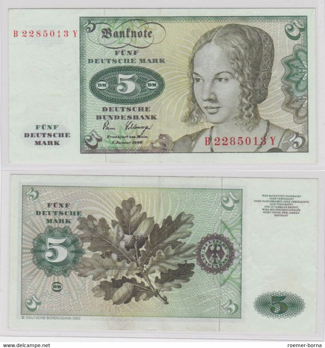 T144177 Banknote 5 DM Deutsche Mark Ro. 285a Schein 2.Januar 1980 KN B 2285013 Y - 5 Deutsche Mark
