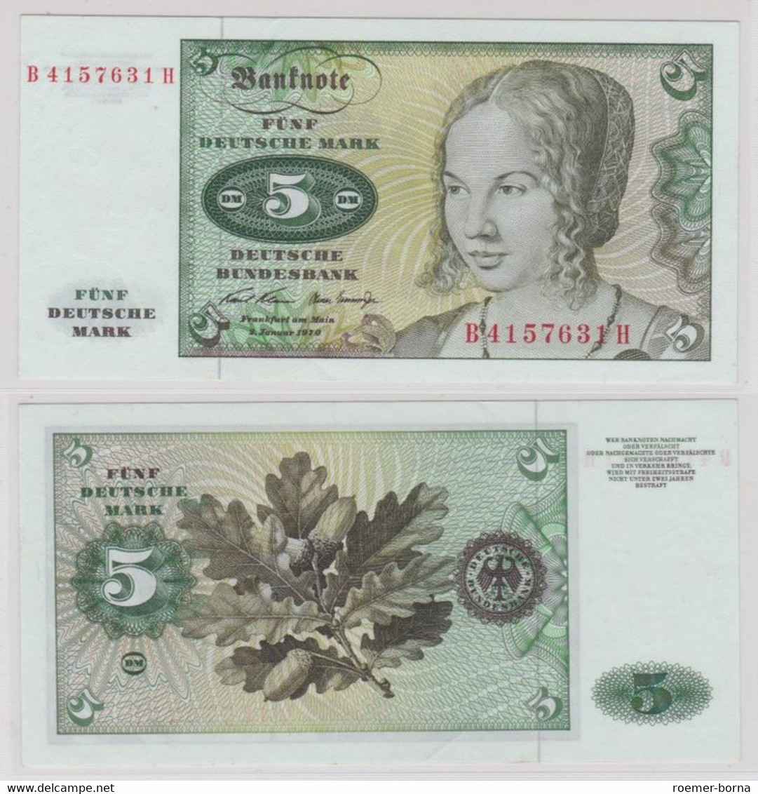 T144193 Banknote 5 DM Deutsche Mark Ro. 269a Schein 2.Januar 1970 KN B 4157631 H - 5 Deutsche Mark