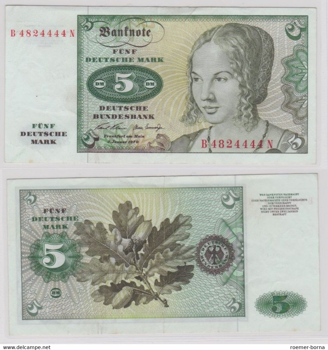 T144365 Banknote 5 DM Deutsche Mark Ro. 269a Schein 2.Januar 1970 KN B 4824444 N - 5 Deutsche Mark