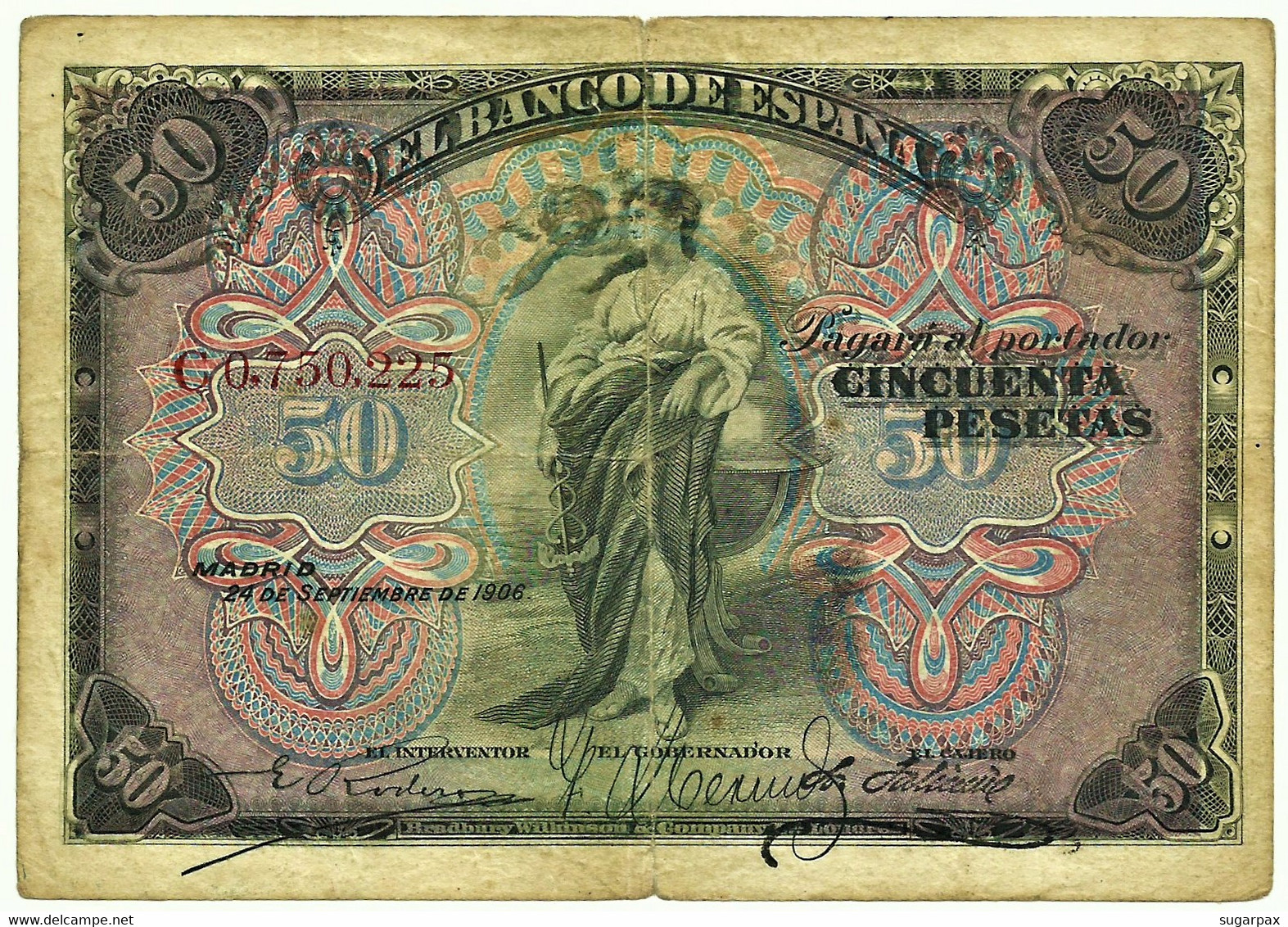 ESPAÑA - 50 Pesetas - 24.09.1906 - Pick 58.a - Serie C - Kingdom - Alfonso XIII - 50 Peseten