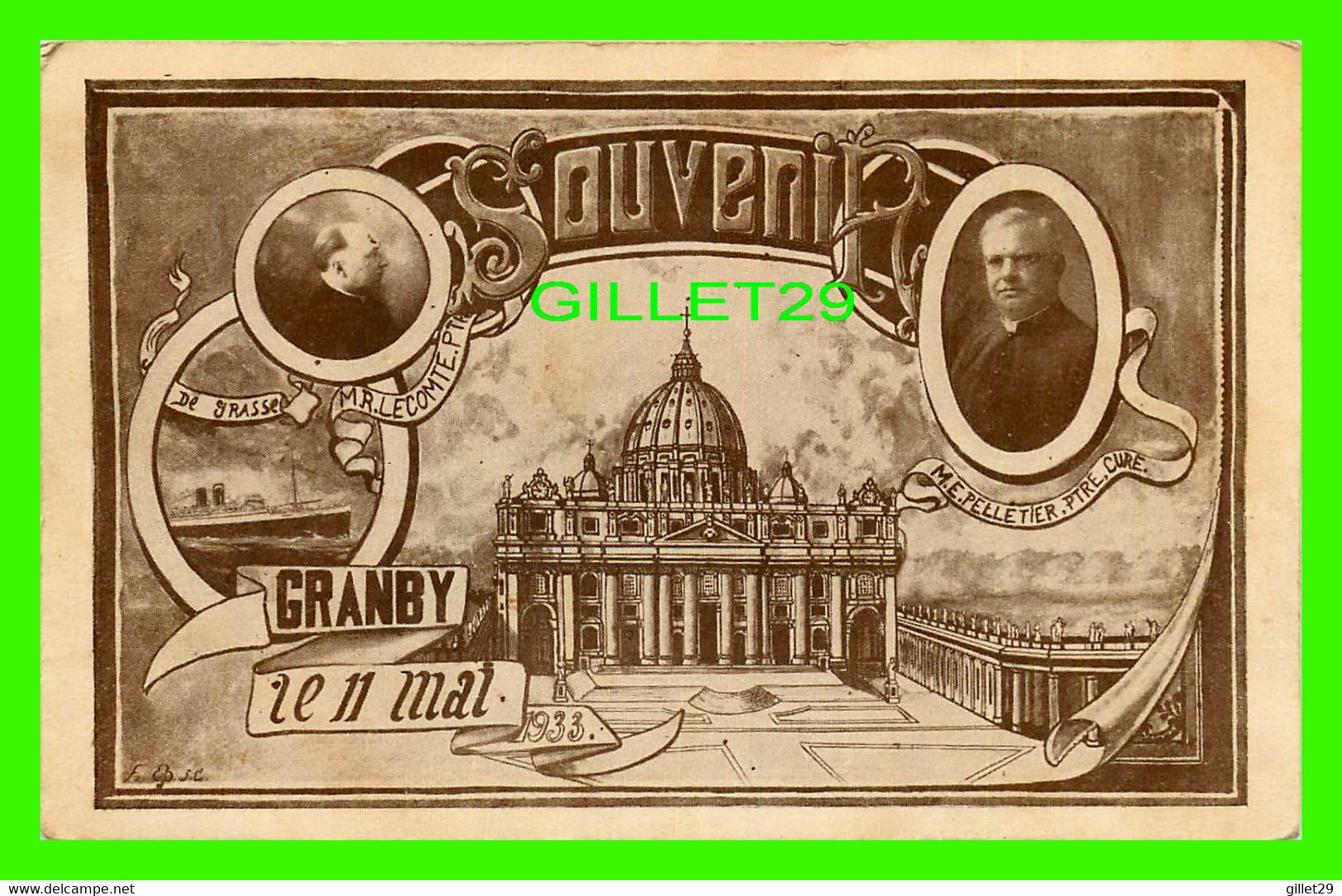 GRANBY, QUÉBEC - SOUVENIR,  LE 11 MAI 1933 - DE GRASSE, MR. LECOMTE, PTRE - M. E. PELLETIER, PTRE, CURÉ - - Granby