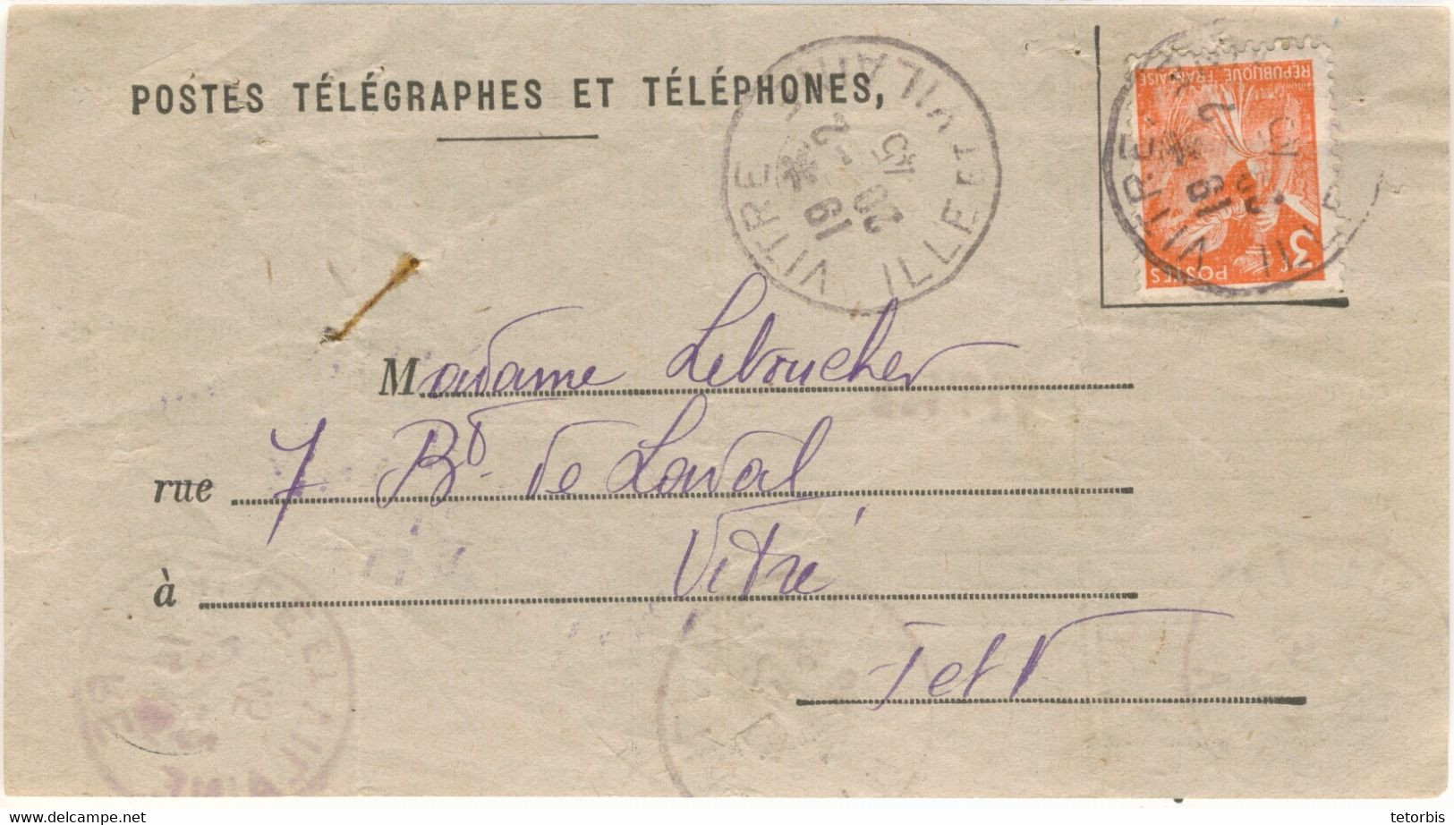 RARETE- 3f IRIS TARIF AVIS DE RECEPTION DEMANDE APRES LE DEPOT DELIVRE LE 16/12/44 ET DEMANDE LE 20/02/45 - 1921-1960: Modern Period