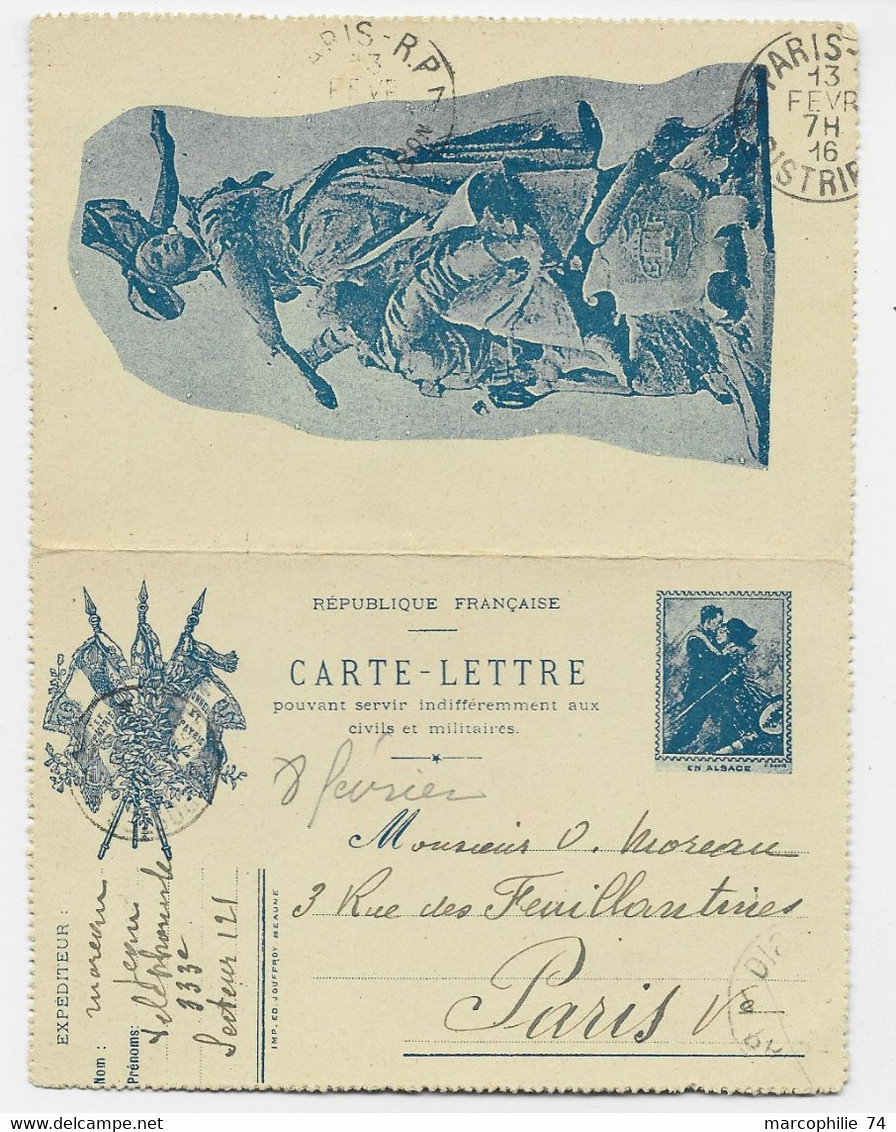 CARTE LETTRE FM  EN ALSACE + VERSO TRESOR POSTES 121 1915 PEU COMMUNE - Covers & Documents