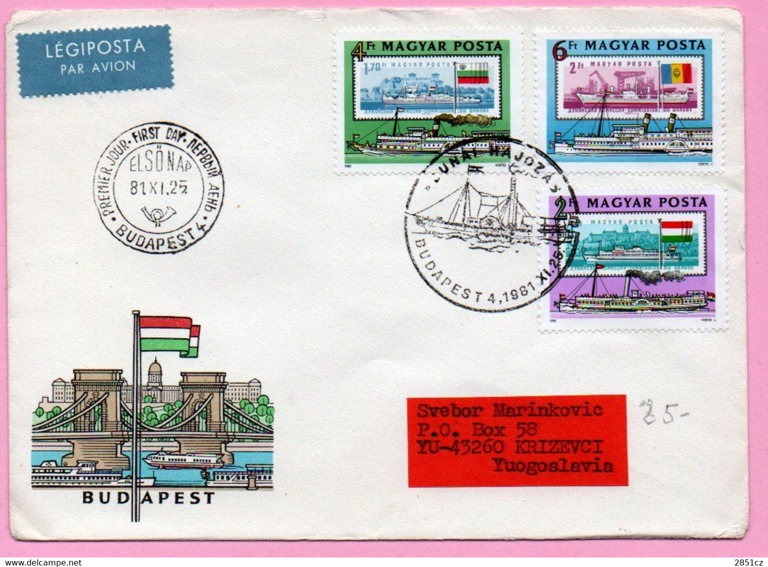 Letter - Stamp Ships / Postmark Premier Jour/First Day/Dunai Hajozas, Budapest, 1981., Hungary, Air Mail - Brieven En Documenten