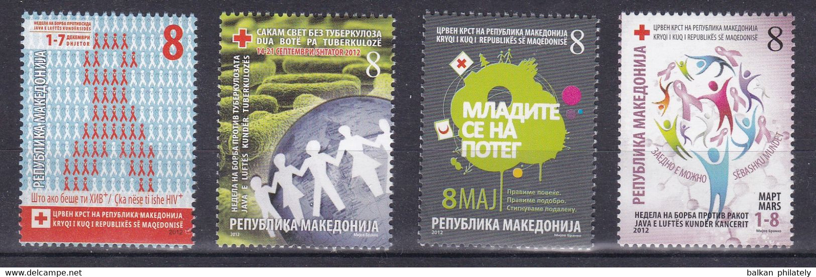 Macedonia 2012 Complete Year Red Cross Croix Rouge Rotes Kreuz Tuberculosis TBC Cancer Health Medicine AIDS HIV MNH - Rotes Kreuz