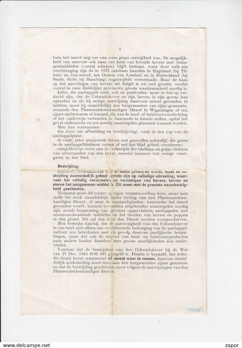 Plantenziektenkundige Dienst - Wageningen - Vlugschrift 47 1936 - 4p - De Coloradokever - Jardinage