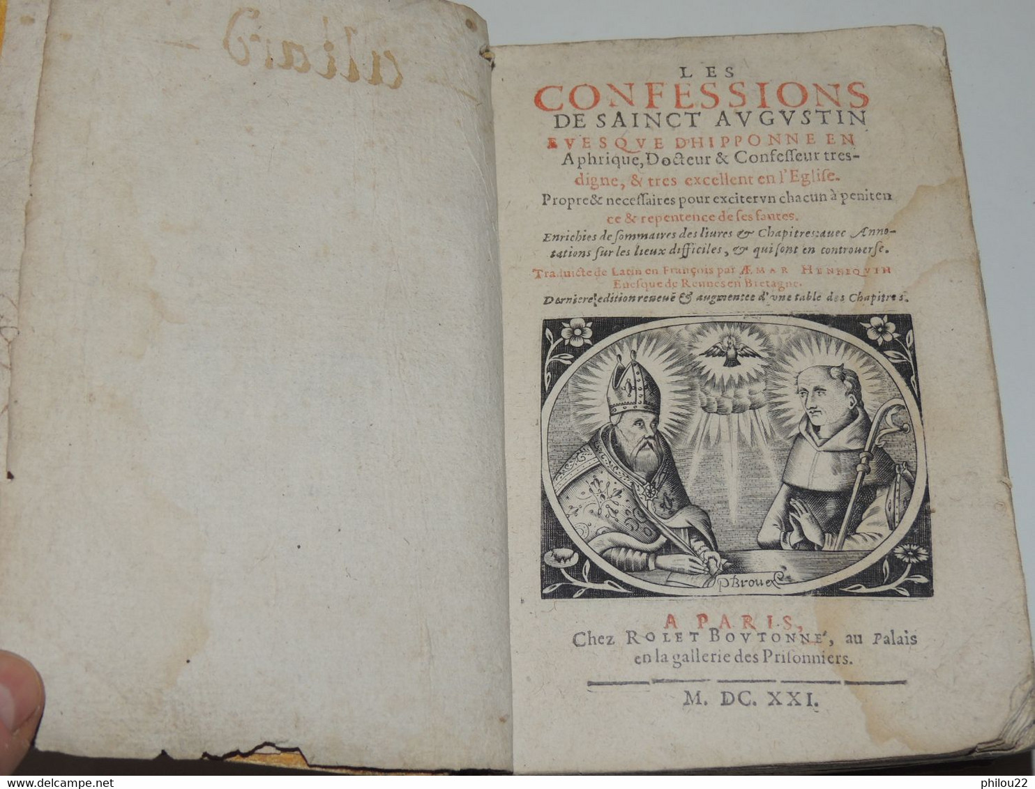 LES CONFESSIONS DE SAINT-AUGUSTIN - In-8 Parchemin 1621 - Before 18th Century