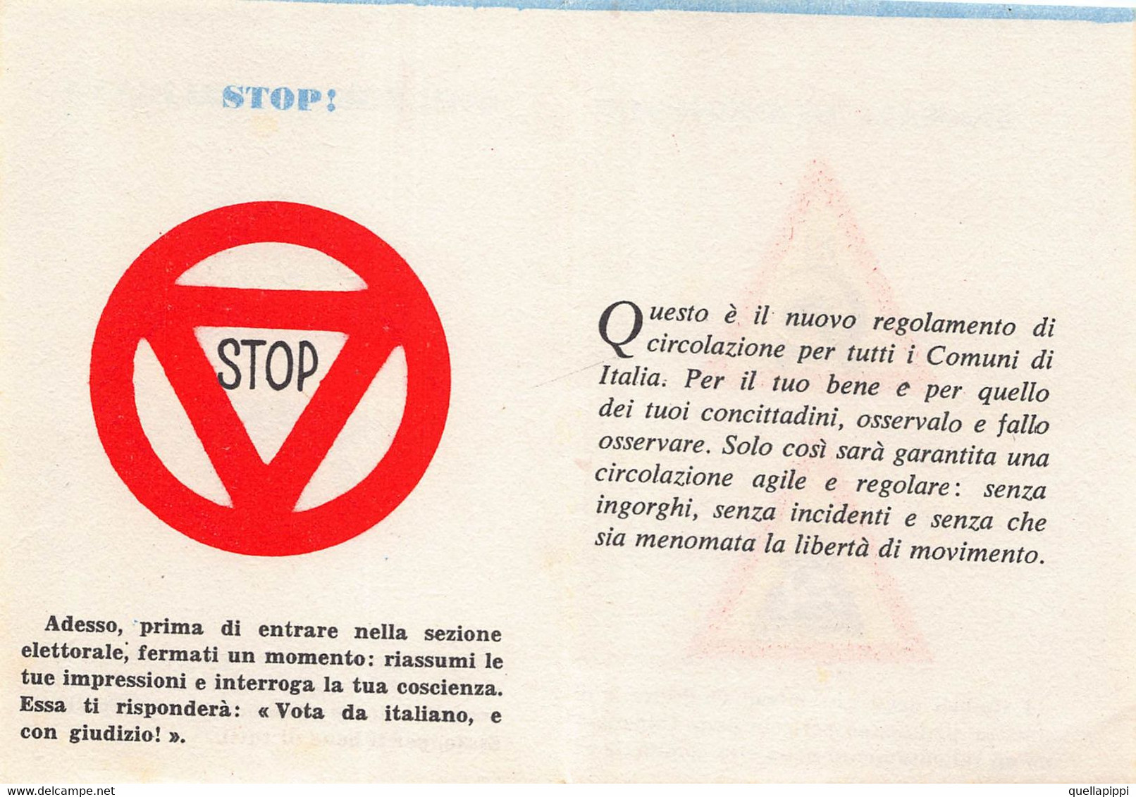 012086 "IL NUOVO REGOLAMENTO DI CIRCOLAZIONE COMUNALE-A CURA DEL PARTITO D.C.-SPES CENTRALE" PROPAGANDA POLITICA - Political Parties & Elections