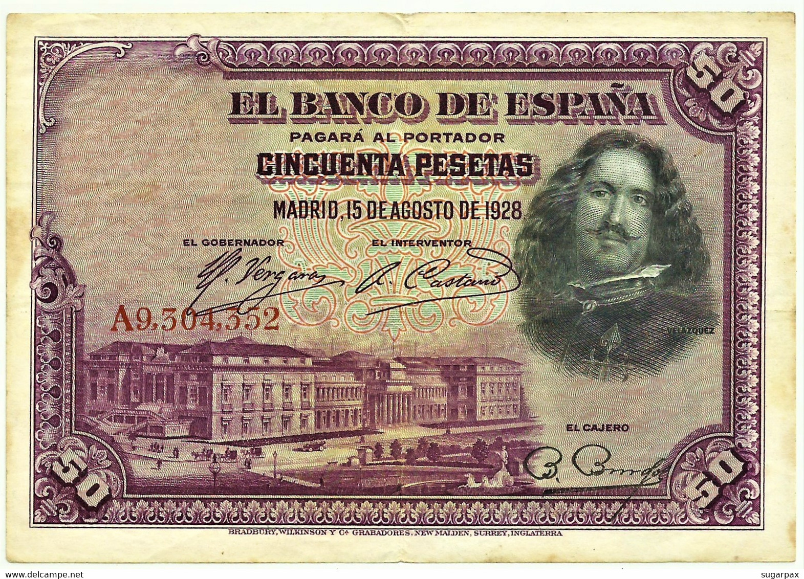 ESPAÑA - 50 Pesetas - 15.08.1928 - Pick 75.c - Serie A - Diego Velázquez - Kingdom - 50 Pesetas