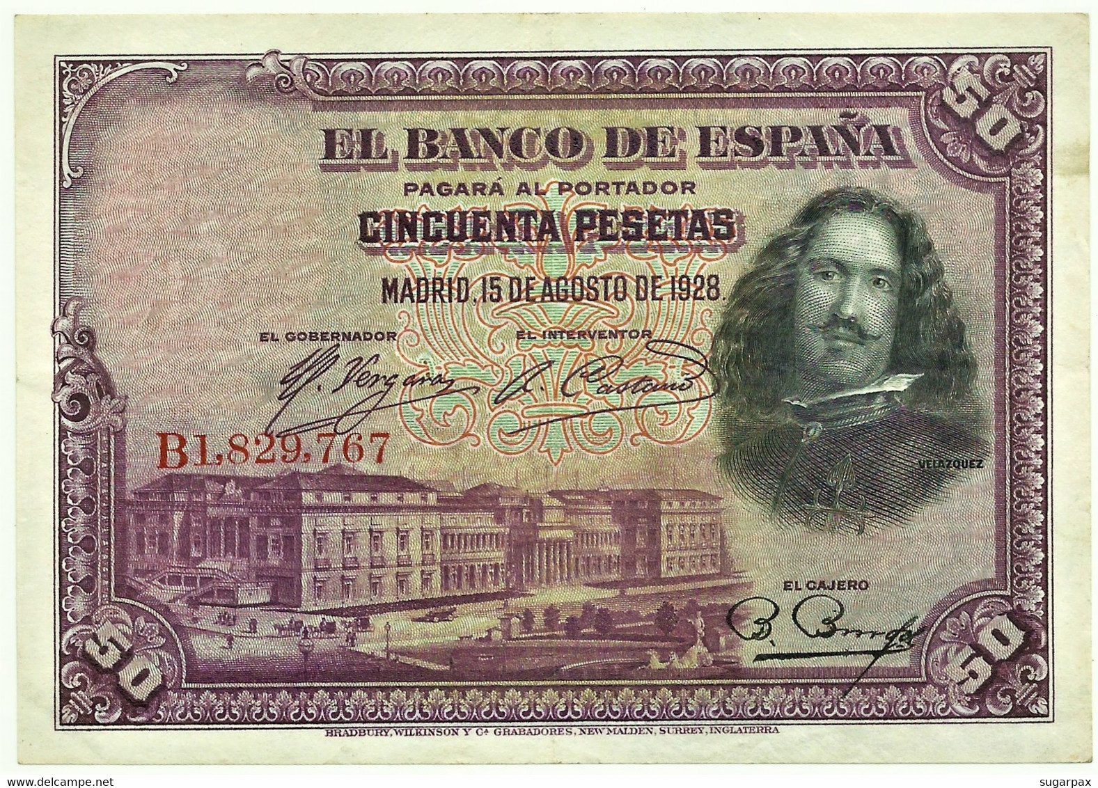 ESPAÑA - 50 Pesetas - 15.08.1928 - Pick 75.c - Serie B - Diego Velázquez - Kingdom - 50 Pesetas