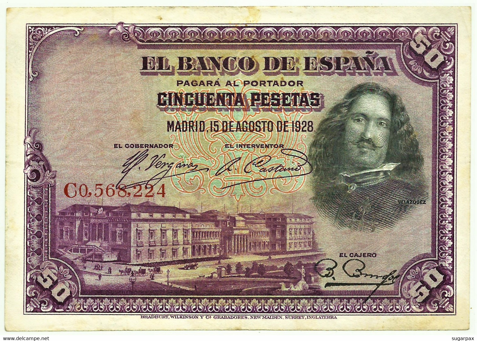 ESPAÑA - 50 Pesetas - 15.08.1928 - Pick 75.c - Serie C - Diego Velázquez - Kingdom - 50 Peseten