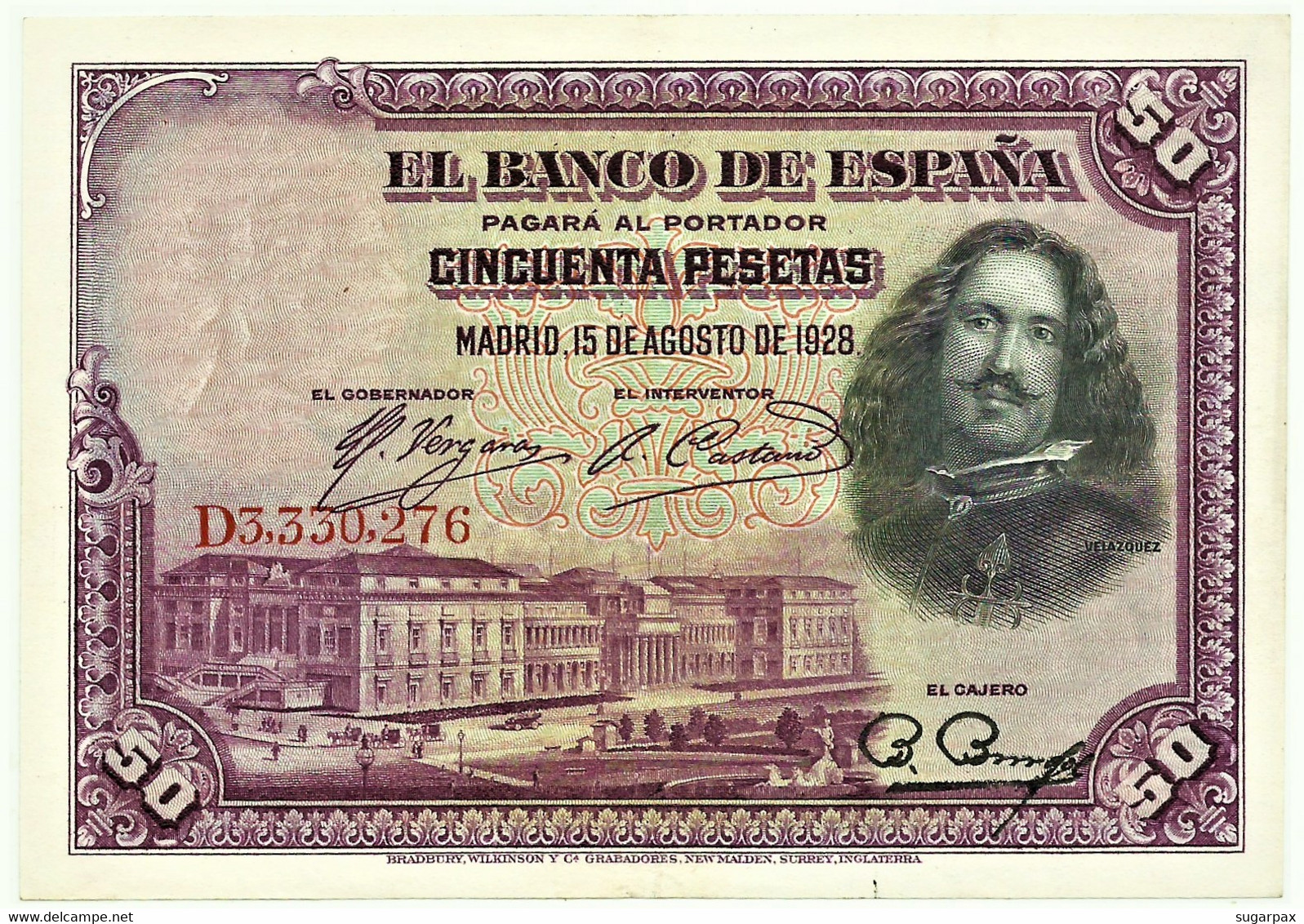 ESPAÑA - 50 Pesetas - 15.08.1928 - Pick 75.c - Serie D - Diego Velázquez - Kingdom - 50 Peseten