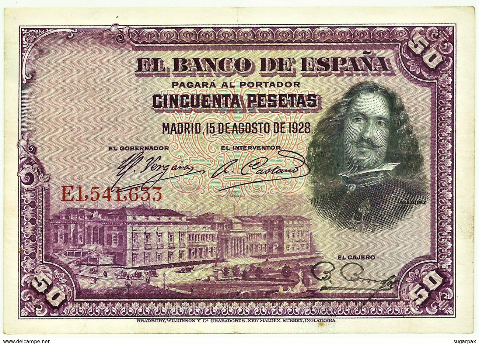 ESPAÑA - 50 Pesetas - 15.08.1928 - Pick 75.c - Serie E - Diego Velázquez - Kingdom - 50 Peseten