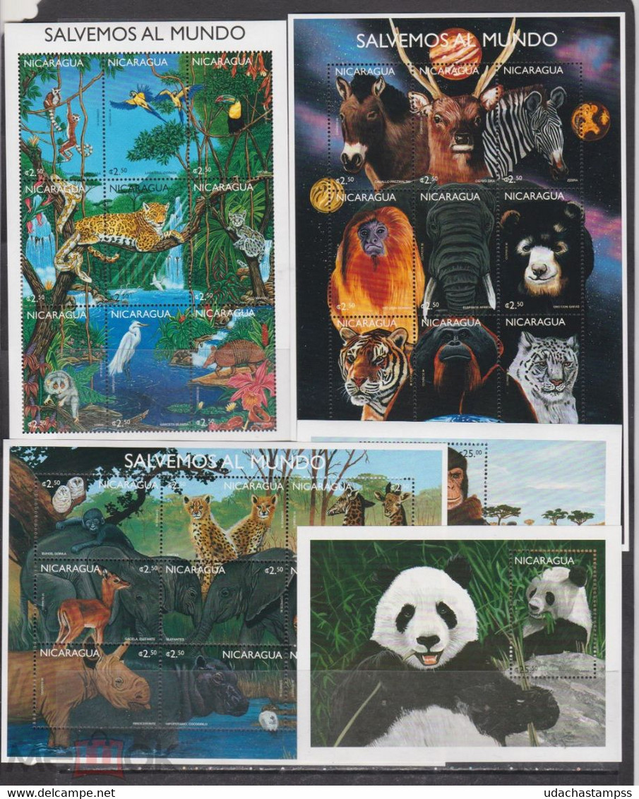 Nicaragua 1999 Mammals Panda Wild Cats Birds Etc 3klb+2s/s MNH - Otros & Sin Clasificación