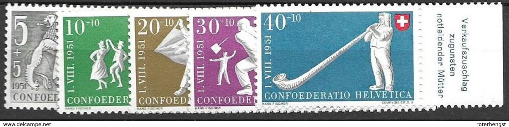 Switzerland Mnh ** 1951 Pro Patria 25 Euros All Stamps With Border Text "suffering Mothers" - Andere & Zonder Classificatie