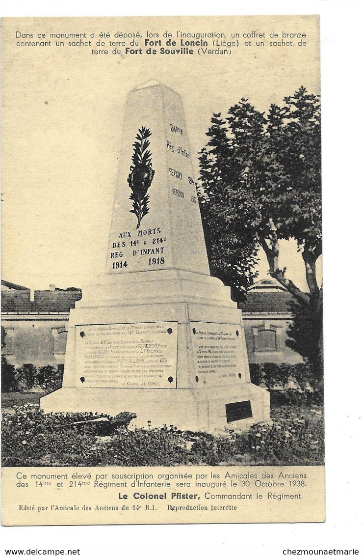 TOULOUSE CASERNE NIEL - MONUMENT AUX MORTS DU 14 ET 214 REGIMENTS D INFANTERIE - COLONEL PFISTER - CPA MILITAIRE - Monumentos A Los Caídos