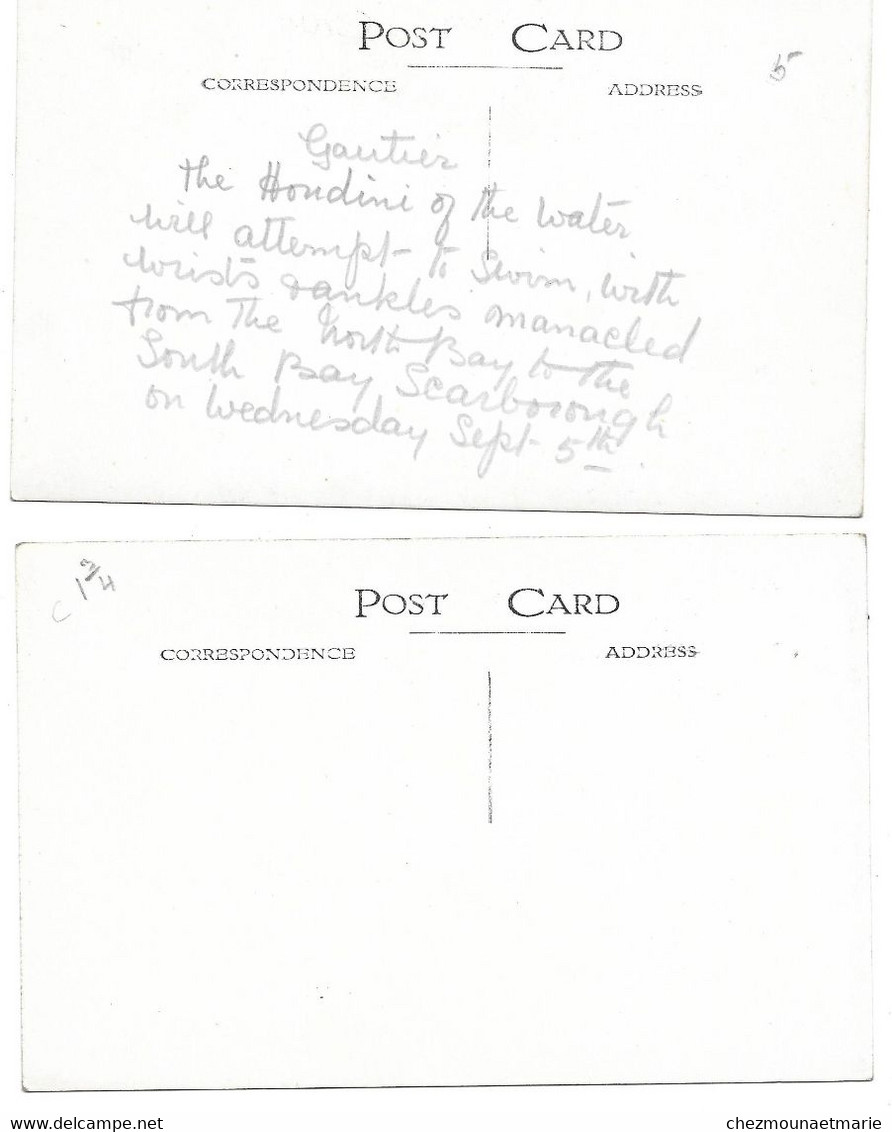 SCARBOROUGH (ANGLETERRE) - GAUTIER ALBERT COLLARD - NAGEUR PIEDS ET MAINS ENCHAINES SURNOMME HOUDINI - 2 CARTES PHOTOS - Scarborough