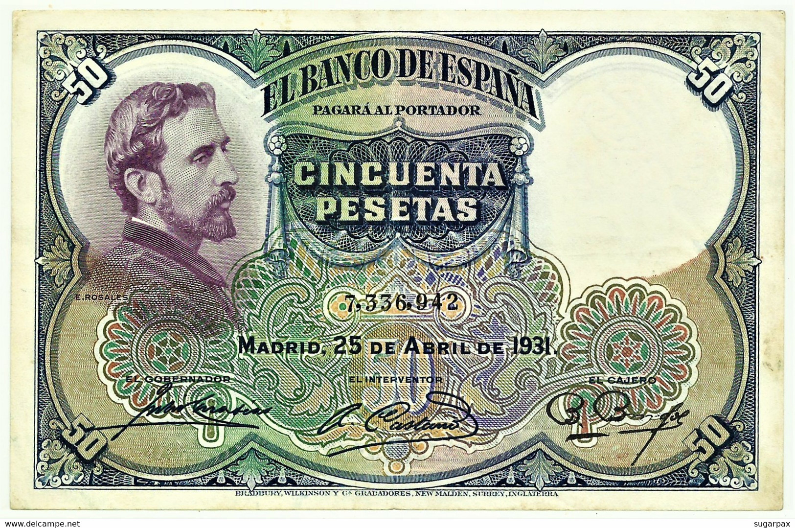 ESPAÑA - 50 Pesetas - 25.04.1931 - Pick 82 - Eduardo Rosales - II Republica - 50 Peseten