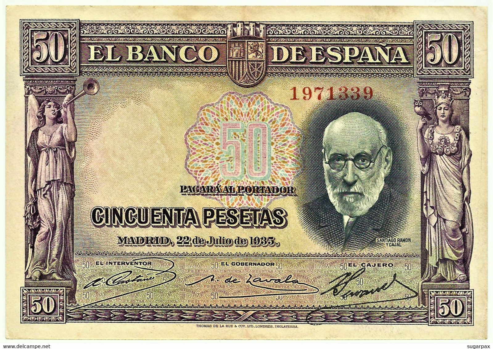 ESPAÑA - 50 Pesetas - 22.07.1935 - Pick 88 - Santiago Ramon Y Cajal - II Republica - 50 Peseten