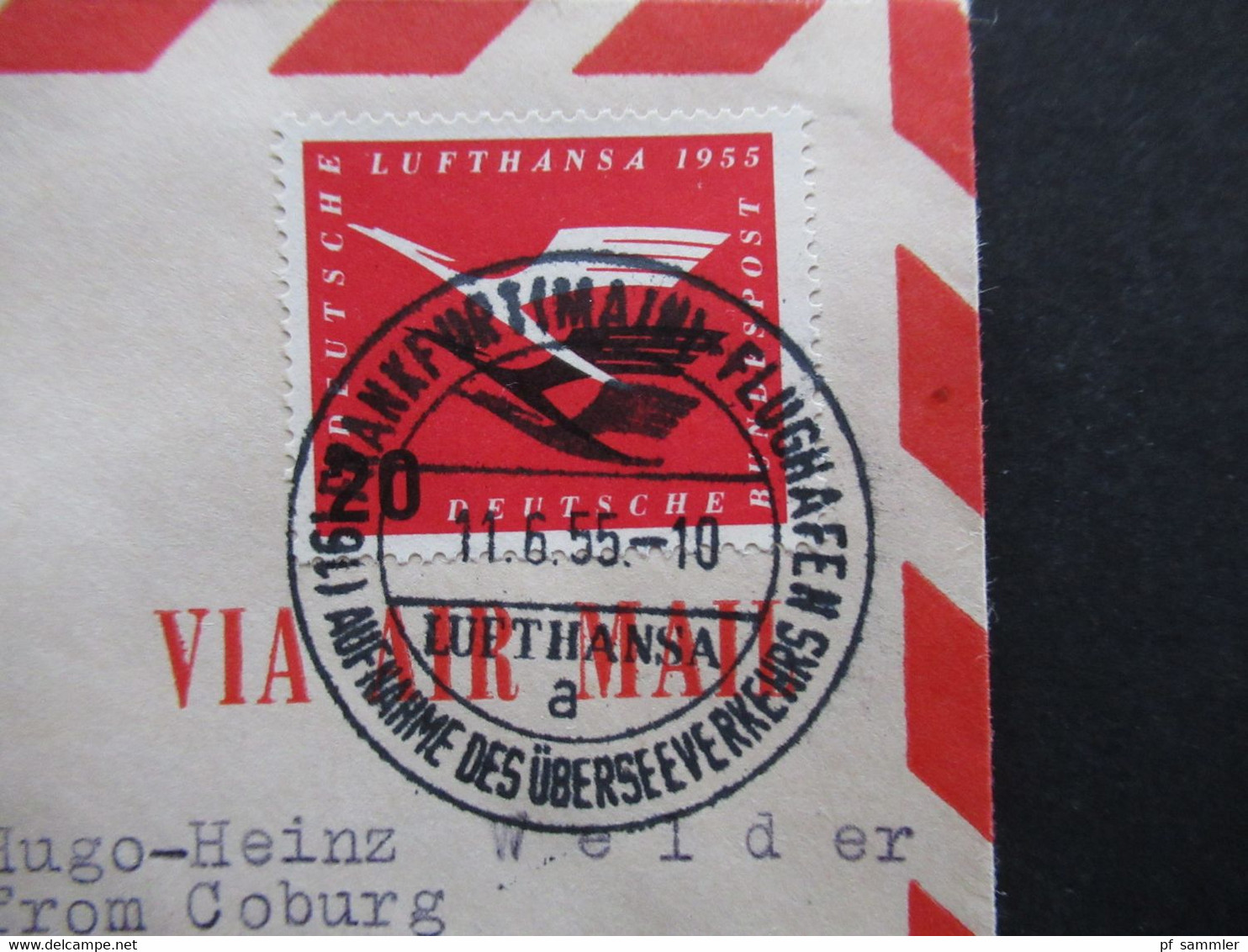 BRD 1955 Luftpost Lufthansa Mit Erstflug Befördert FFM - New York Poste Restante / Aufnahme Des Transatlantik Verkehrs - Cartas & Documentos