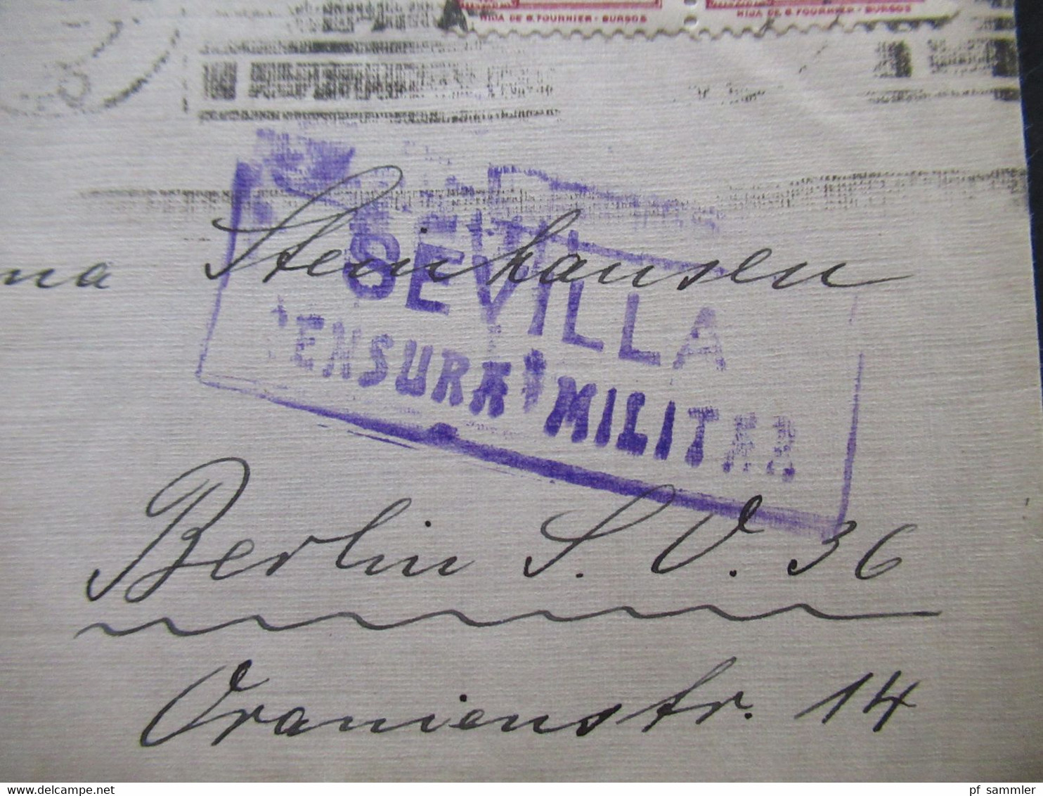 Spanien Bürgerkrieg 23.10.1937 Brief Mit Inhalt Zensurstempel Sevilla Censura Militar Und Marke Pro Sevilla Nach Berlin - Spanish Civil War Labels