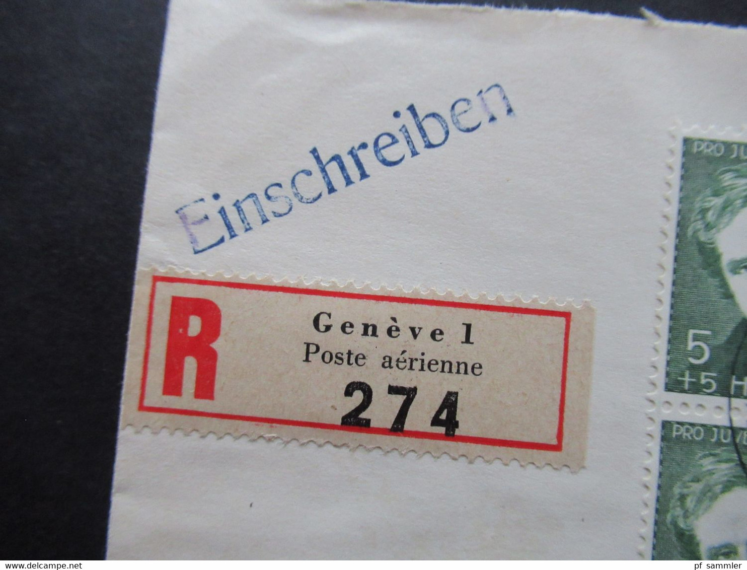 1947 Erstflug Swissair Nr.479 FDC MiF Pro Juventute Nr.475 (Viererblock) U. Nr.476 Einschreiben Geneve 1 Poste Aerienne - Lettres & Documents