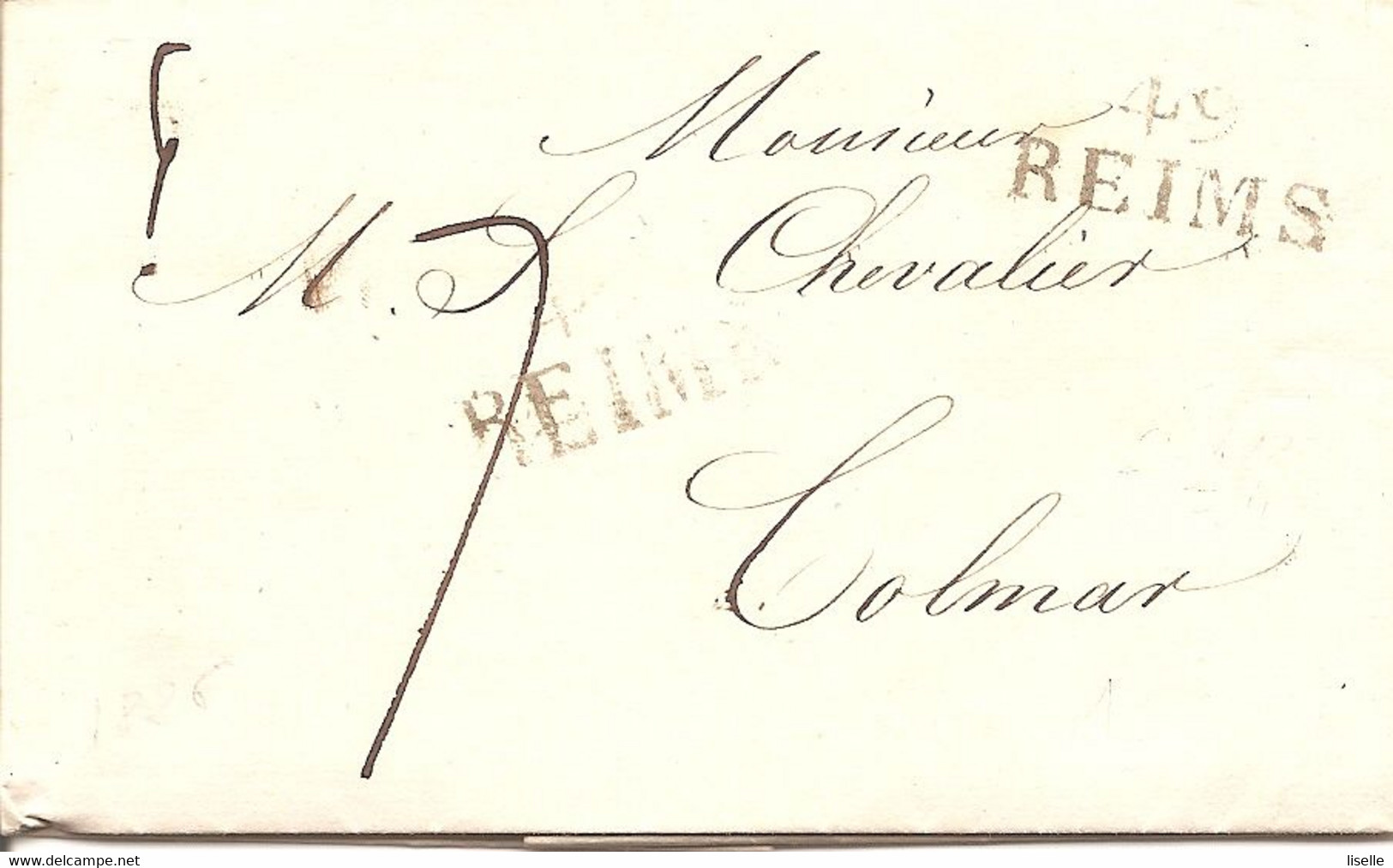 MARQUE LINEAIRE 49 REIMS Sur LAC Pour COLMAR TAXE 7 - 1801-1848: Precursors XIX