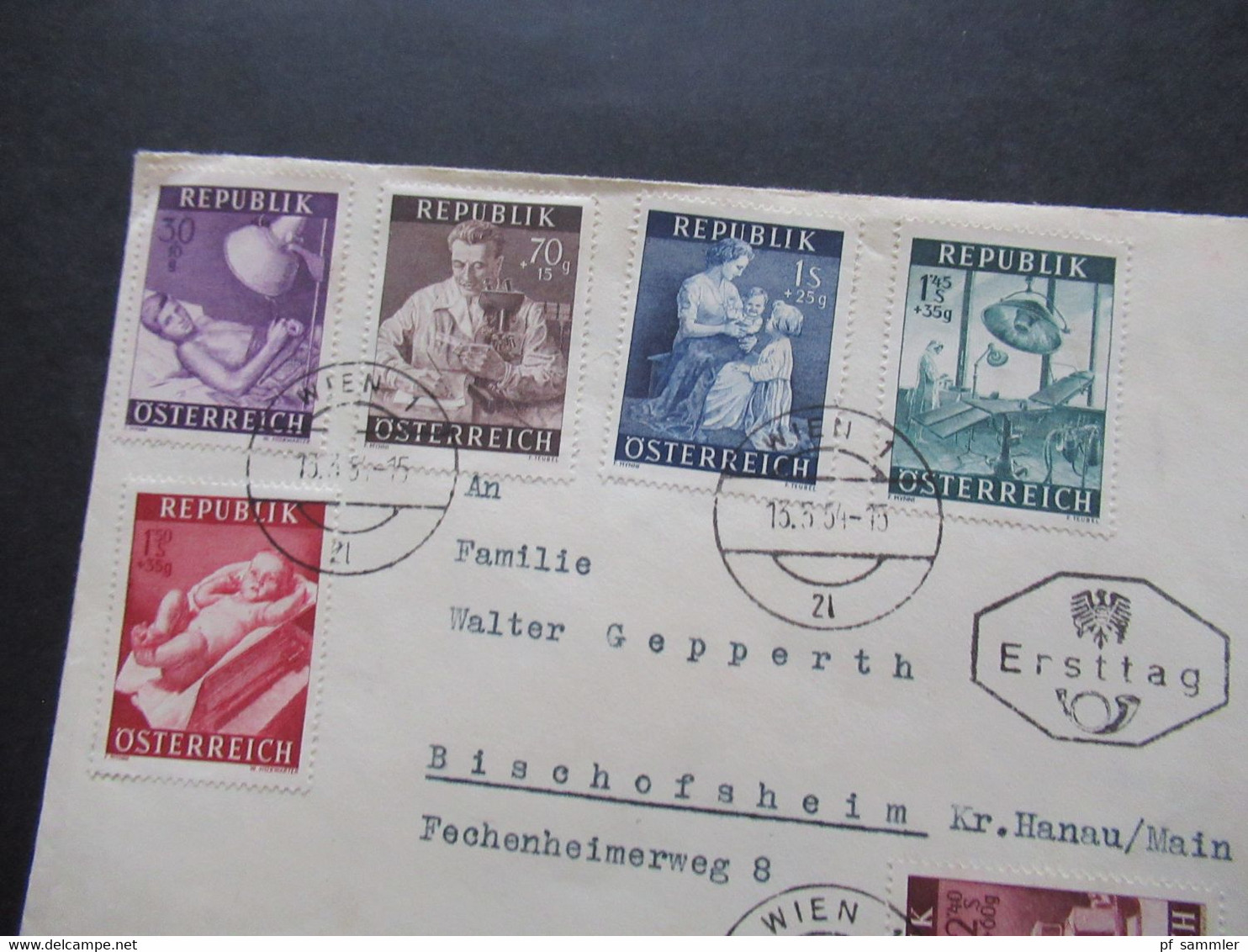 1954 Gesundheitsfürsorge Nr. 999 / 1004 Satzbrief FDC Ersttag Echt Gelaufen Wien 1 - Bischofsheim Kreis Hanau - Cartas & Documentos