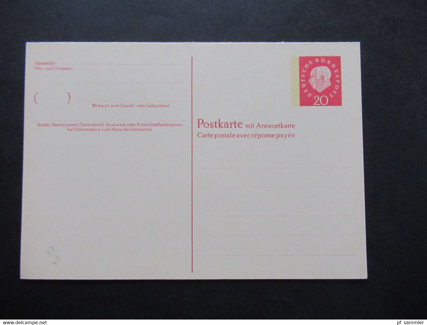 BRD 1960 Heuss Ganzsache Doppelkarte P 47 Frage / Antwort 20 / 20 Ungebraucht - Postales - Nuevos