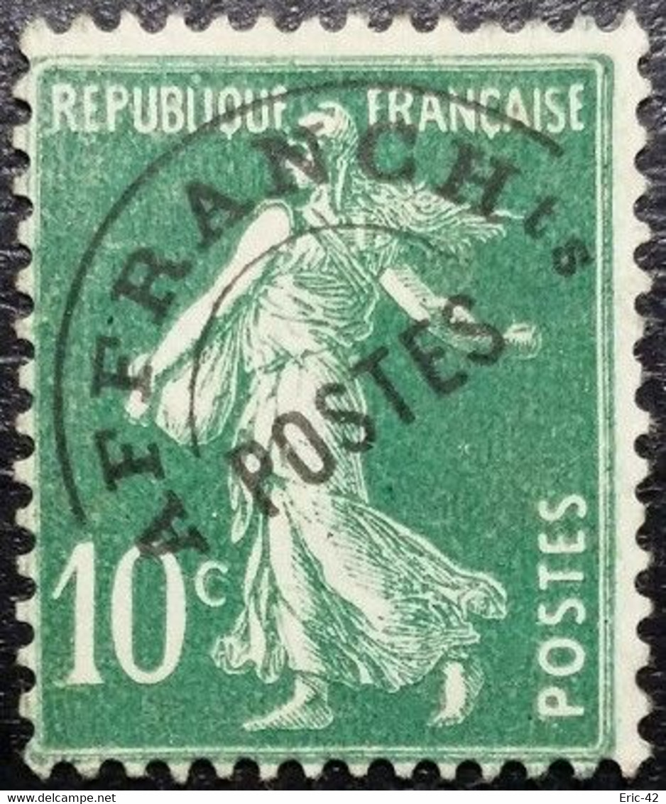 France Préoblitéré N 56a Semeuse 10 C Vert Type III(p) (Surcharge Fine) Sans Gomme. - 1893-1947