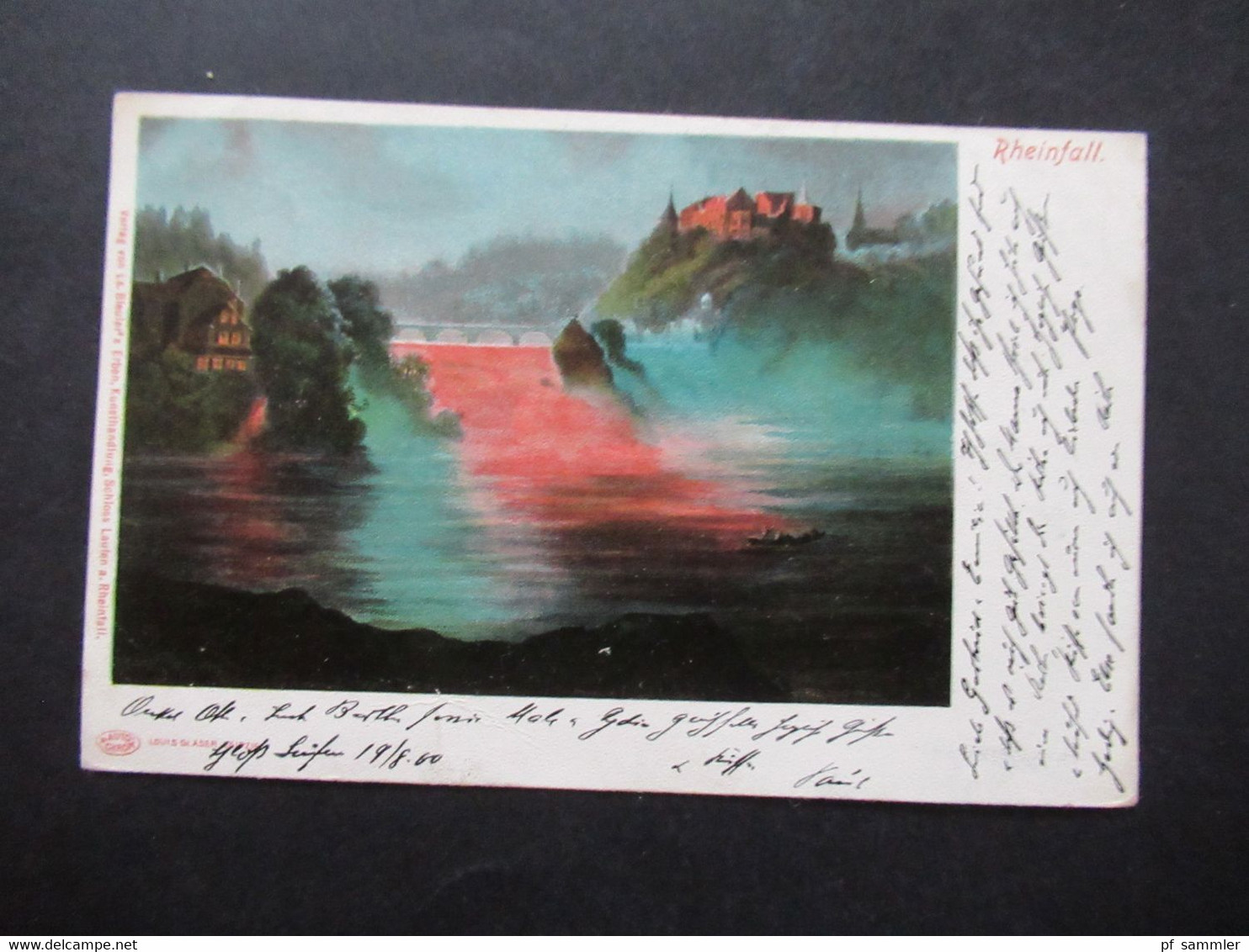 Schweiz AK 1900 Rheinfall Schloss Laufen Auto Chrom Louis Glaser Nach Stuttgart Stempel XII Nr. 71 UPU 2 Verschied. Farb - Covers & Documents