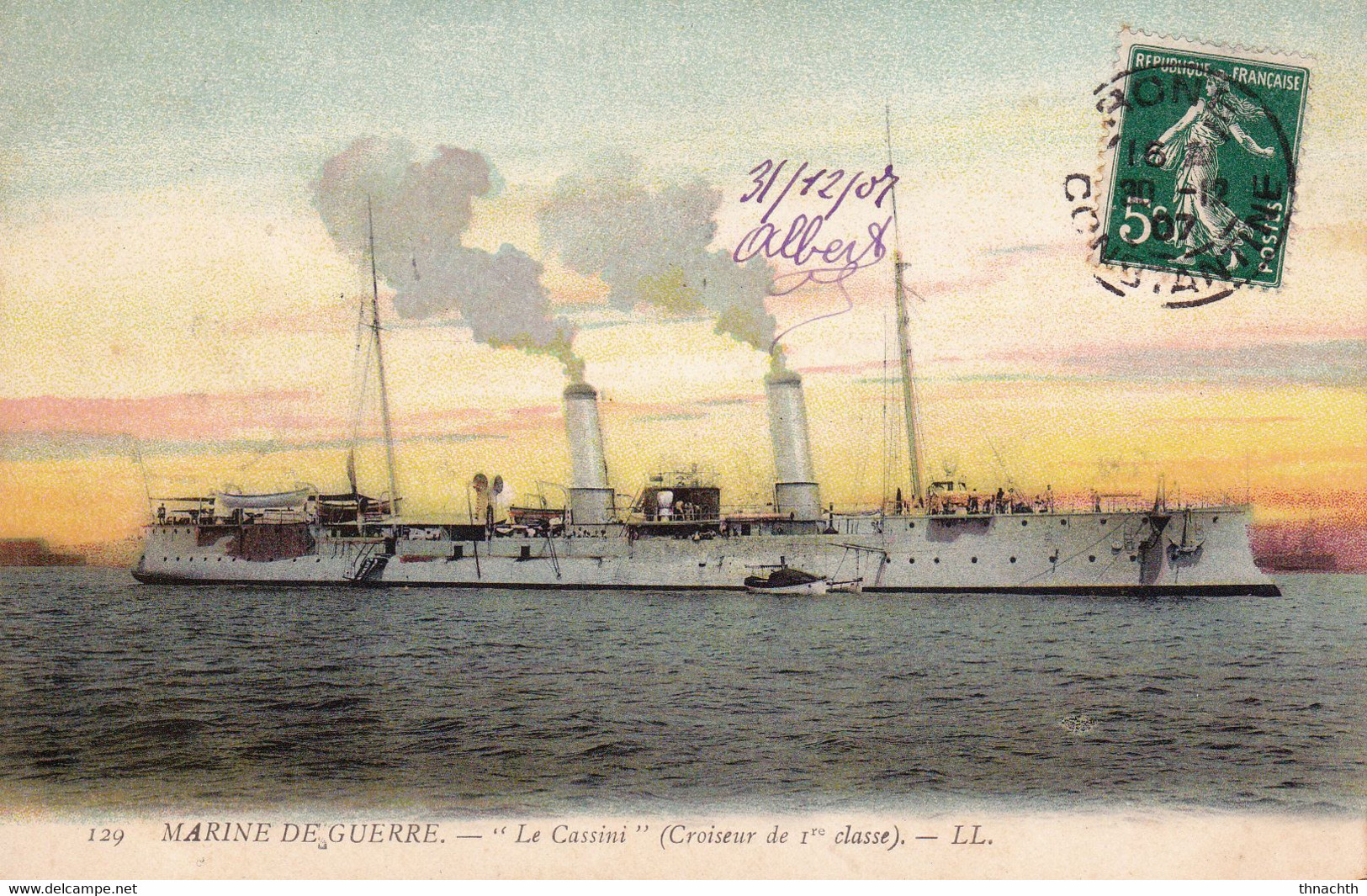 1907. ALBERT ANKOUA BONE  LE CASSINI MARINE DE GUERRE BATEAU BOAT CUIRASSE CROISEUR - Otros & Sin Clasificación