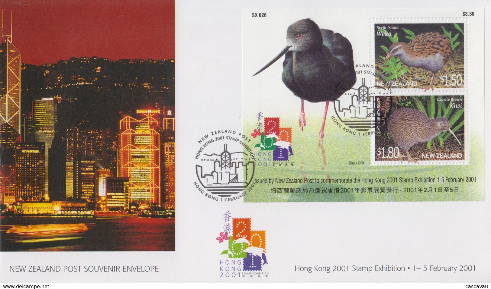 Enveloppe  FDC   1er Jour   NOUVELLE    ZELANDE    Bloc  Exposition  Philatélique  HONG  KONG   2001 - FDC