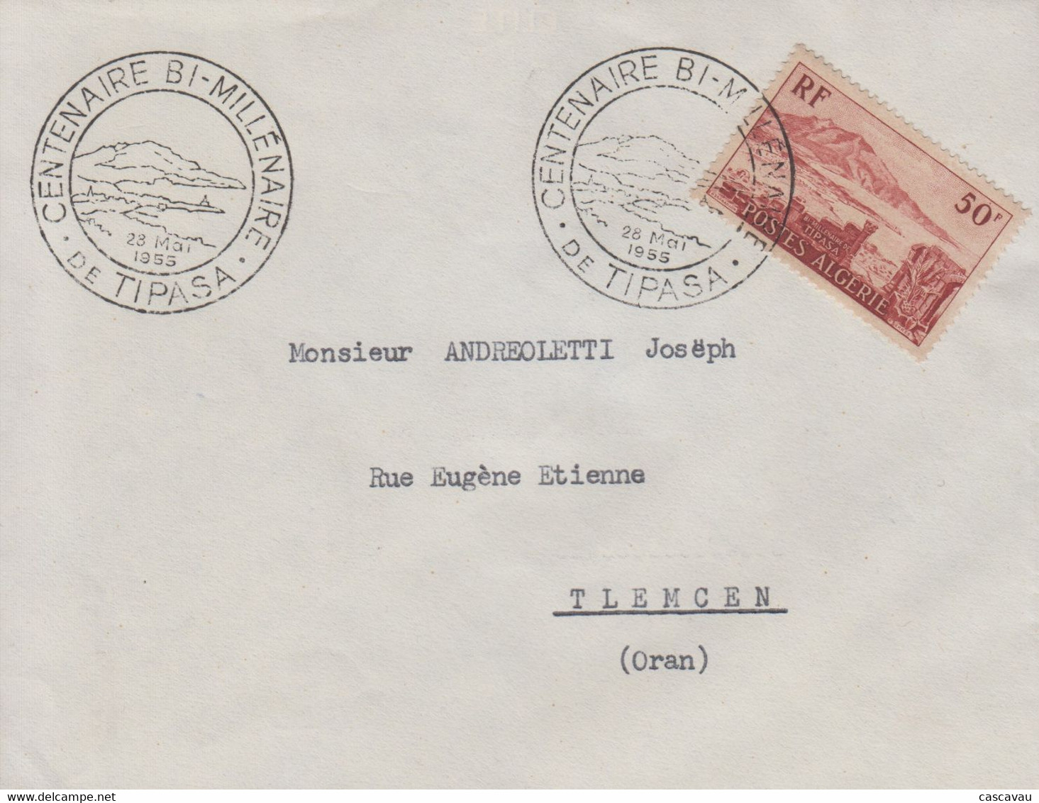 Enveloppe  Oblitération  FDC  1er  Jour  ALGERIE   Bimillénaire  De  TIPASA   1955 - FDC