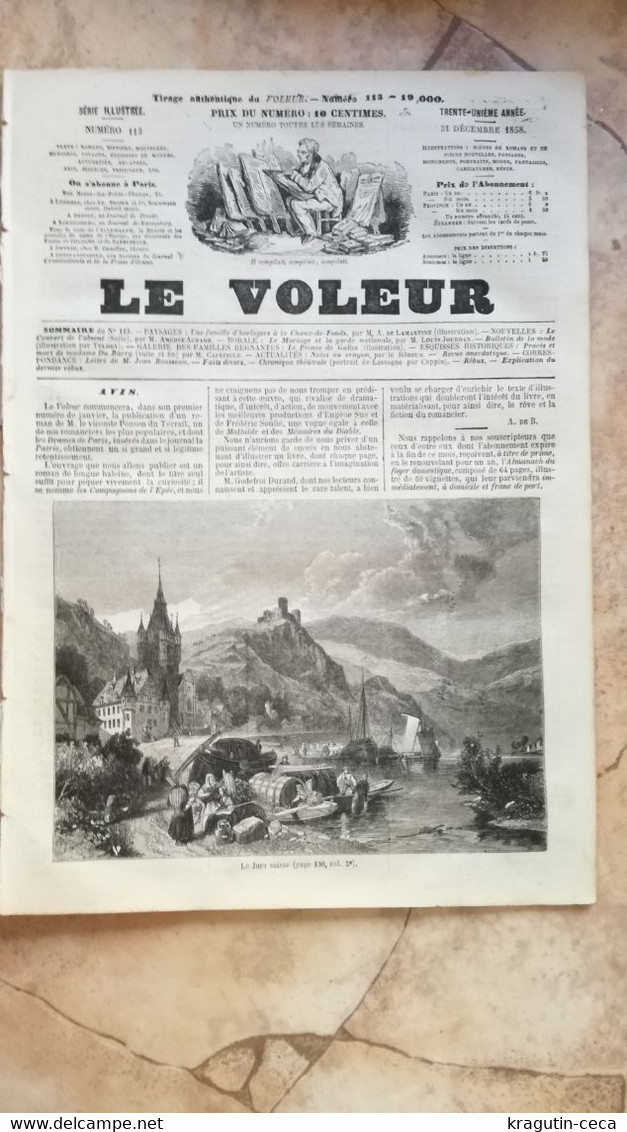 1858 LE VOLEUR VINTAGE FRANCE FRENCH MAGAZINE NEWS Newspapers NOVELS Narrative SHORT STORY STORIES Jura Suisse Pantheon - Magazines - Before 1900