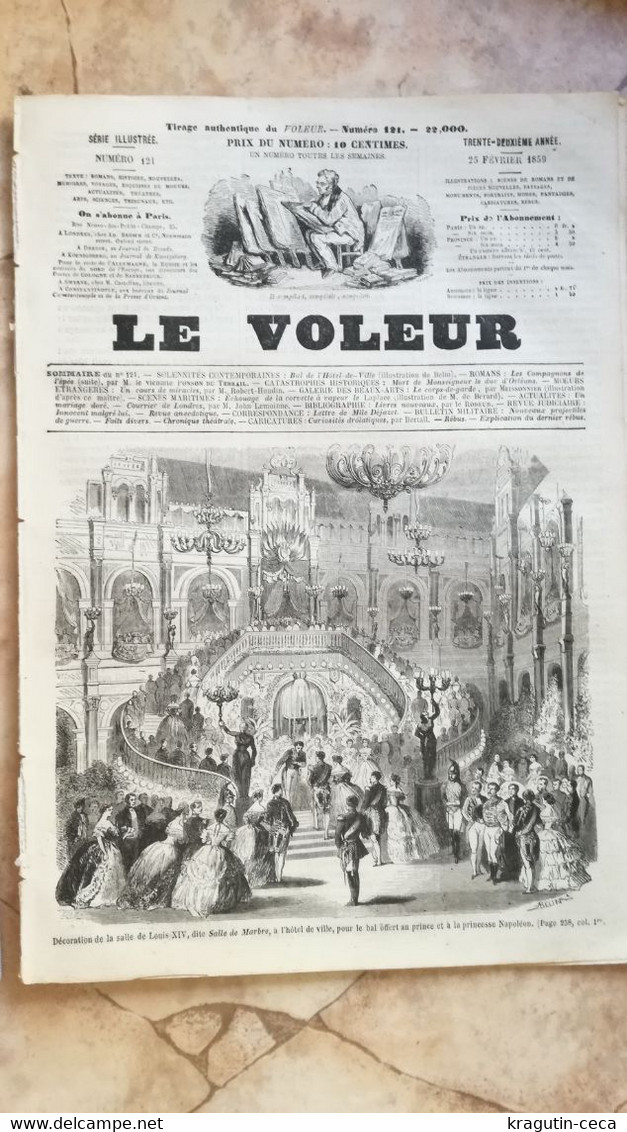 1859 LE VOLEUR VINTAGE FRANCE FRENCH MAGAZINE Newspapers NOVELS Narrative SHORT STORY STORIES LOUIS XIV SALLE DE MARBRE - Magazines - Before 1900