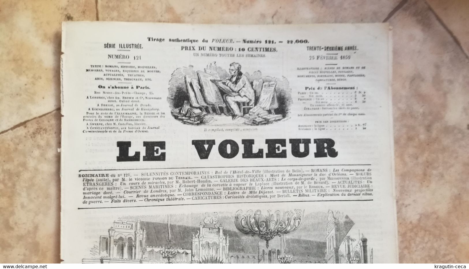 1859 LE VOLEUR VINTAGE FRANCE FRENCH MAGAZINE Newspapers NOVELS Narrative SHORT STORY STORIES LOUIS XIV SALLE DE MARBRE - Magazines - Before 1900