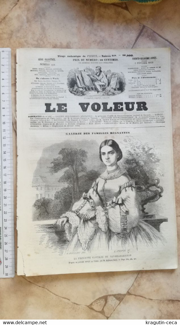 1859 LE VOLEUR VINTAGE FRANCE FRENCH MAGAZINE Newspapers NOVELS Narrative SHORT STORY STORIES Marie Clotilde De Savoie - Magazines - Before 1900