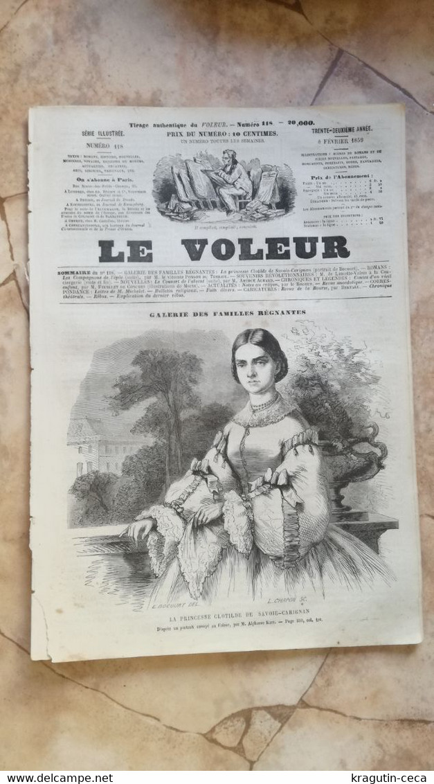 1859 LE VOLEUR VINTAGE FRANCE FRENCH MAGAZINE Newspapers NOVELS Narrative SHORT STORY STORIES Marie Clotilde De Savoie - Magazines - Before 1900