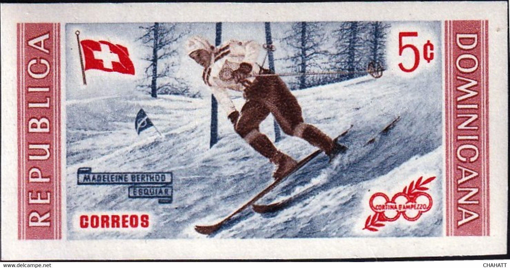 WINTER OLYMPICS-1956-SKIING-PERF & IMPERF-DOMINICANA-MNH-A4-535 - Hiver 1956: Cortina D'Ampezzo