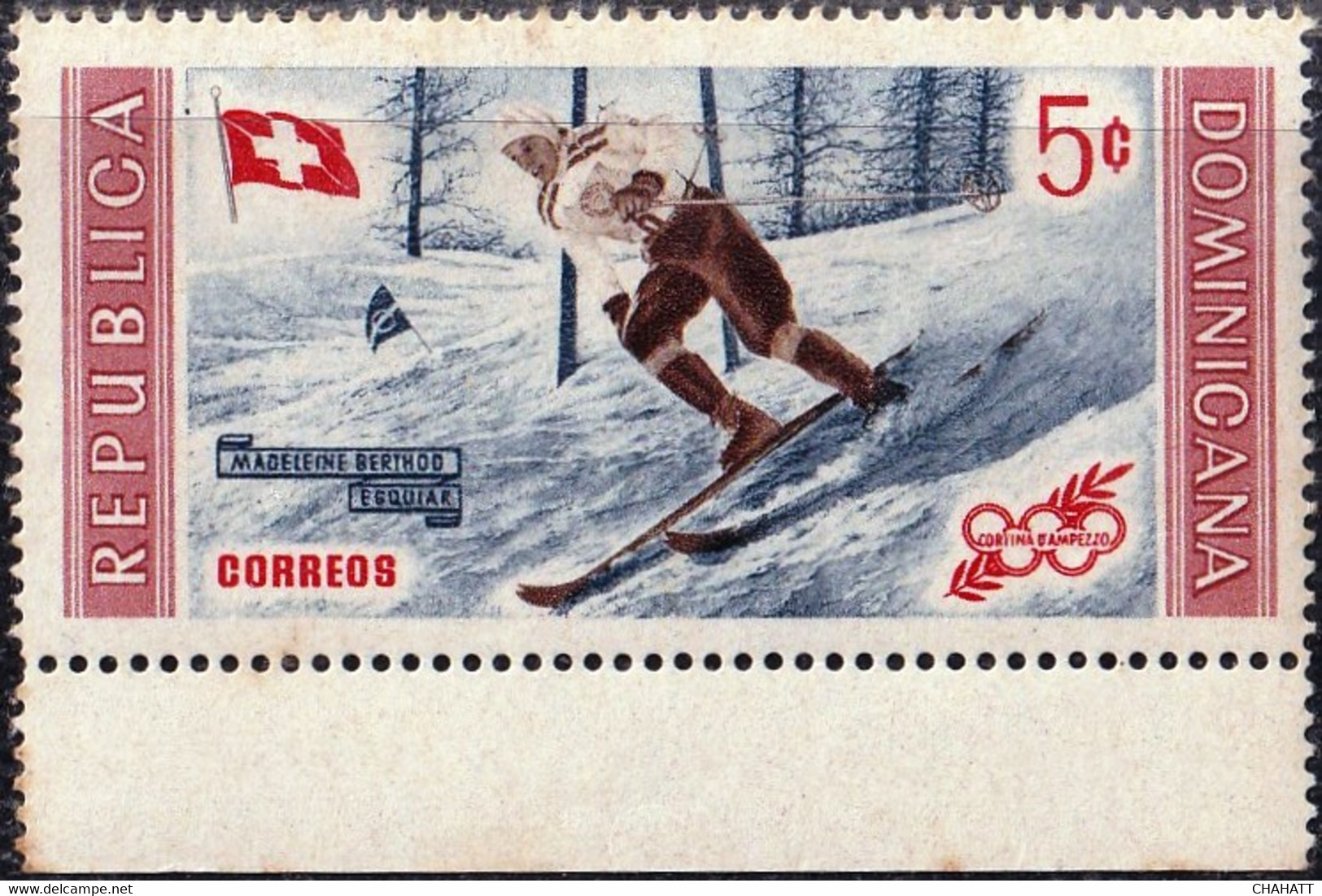 WINTER OLYMPICS-1956-SKIING-PERF & IMPERF-DOMINICANA-MNH-A4-535 - Hiver 1956: Cortina D'Ampezzo