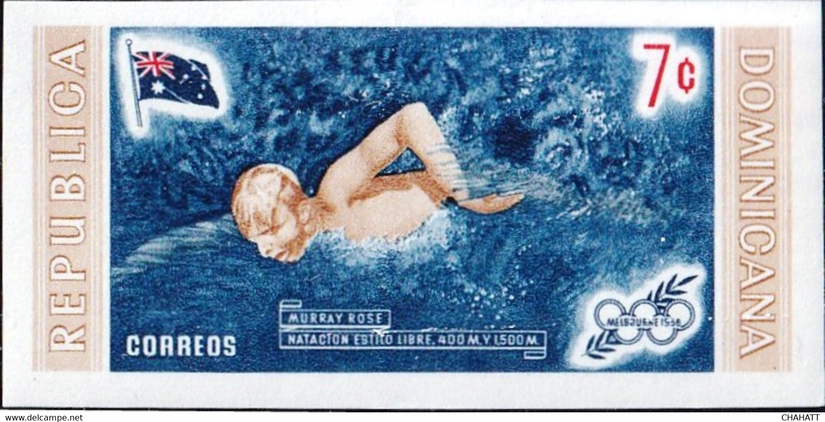 WINTER OLYMPICS-1956-SWIMMING-IMPERF-DOMINICANA-MNH-A4-535 - Hiver 1956: Cortina D'Ampezzo