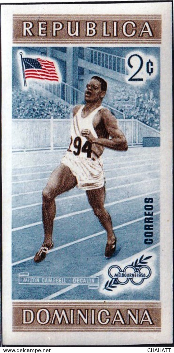 WINTER OLYMPICS-1956-ATHLETICS-IMPERF-DOMINICANA-MNH-A4-535 - Winter 1956: Cortina D'Ampezzo