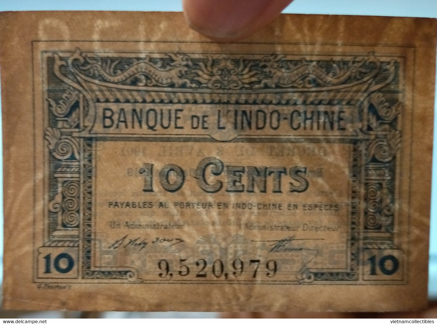 French Indochina Indo China Indochine Laos Vietnam Cambodia 10 Cents EF Banknote Note 1901 - 1919 - P# 43 / 03 Photos - Indochine