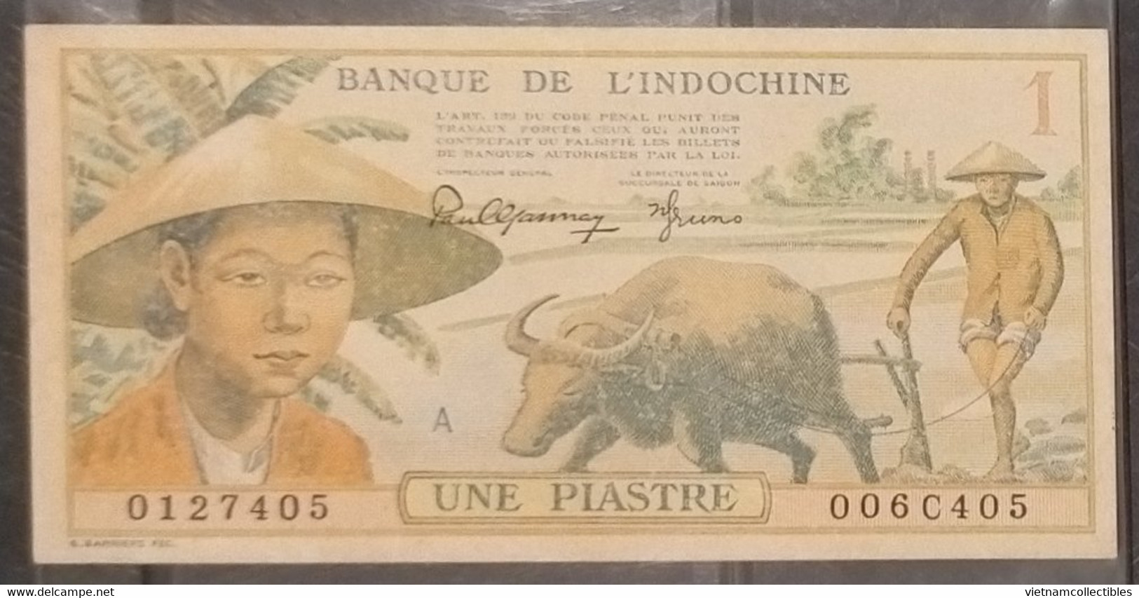 Indochina Indo Chine Indochine Laos Vietnam Cambodia 1 Piastre UNC Banknote Note 1949 - Pick # 74 / 02 Photos - Indochina
