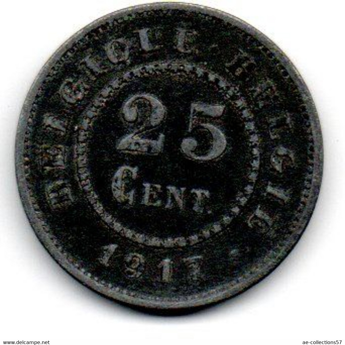 Belgique -  25 Centimes 1917 - TTB - 25 Centimes