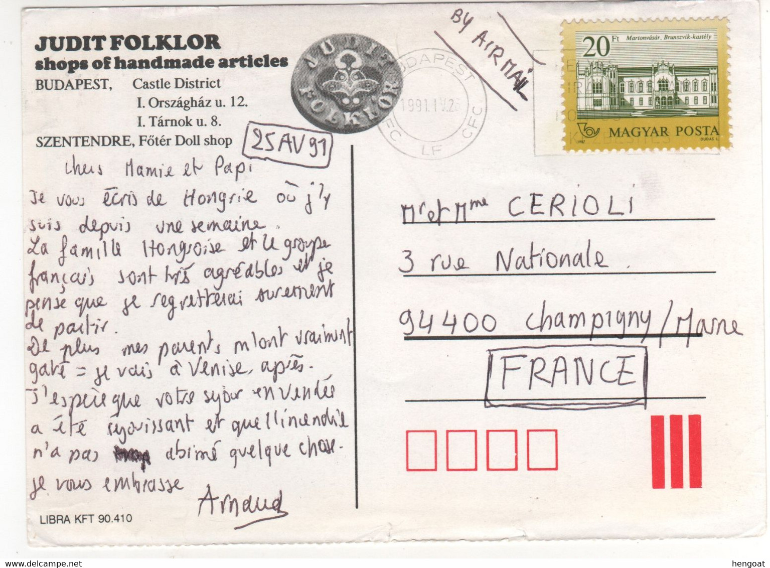 Beau Timbre , Stamp Sur Cp , Carte , Postcard Du 25/04/1991 - Storia Postale